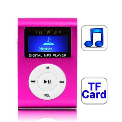 TF  Card Slot MP3 Player with LCD Screen, Metal Clip (Magenta)