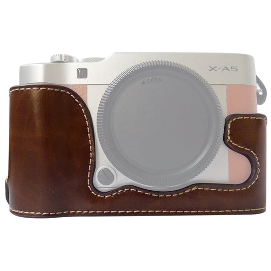 1/4 inch Thread PU Leather Camera Half Case Base for FUJIFILM X-A5 / X-A20 (Coffee)