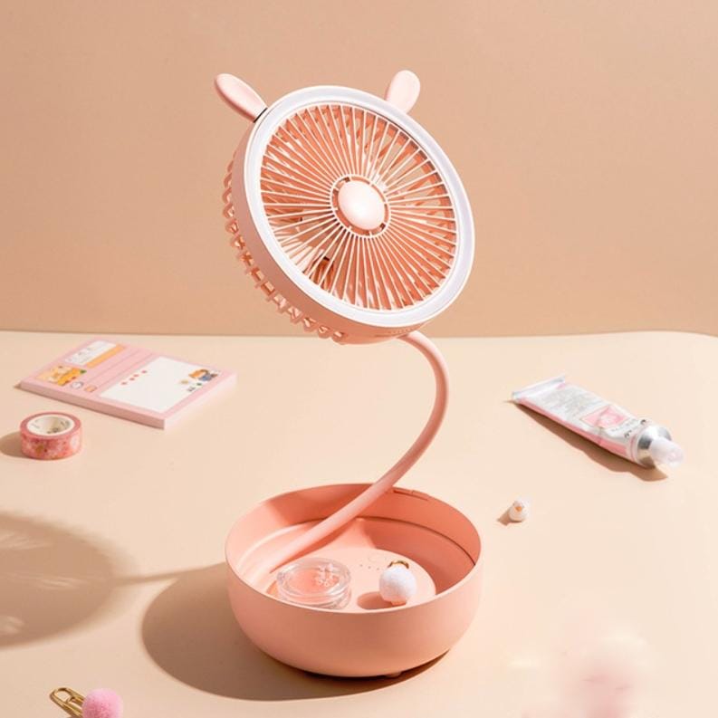Outdoor Portable Storage Desktop Telescopic Folding Small Fan Aromatherapy Box Fill Light (Pink)