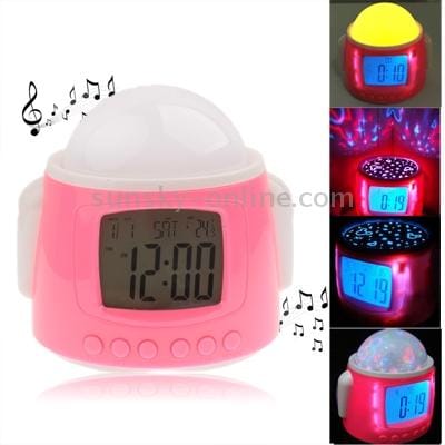 Android Robot Colorful Music Starry Star Sky Projection Alarm Clock (Pink)