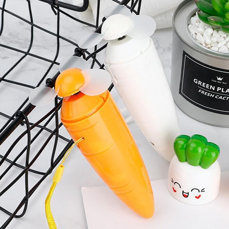 Handheld Portable USB Rechargeable Cartoon Carrot Electric Small Fan (White)