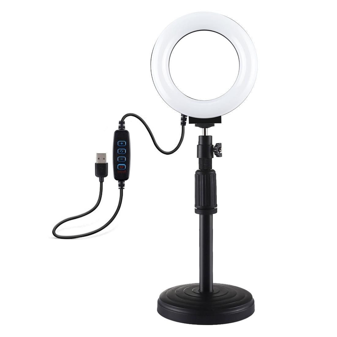 PULUZ Round Base Desktop Mount + 4.7 inch 12cm 3 Modes USB Dimmable LED Ring Vlogging Video Light, Adjustable Height: 18cm-28cm