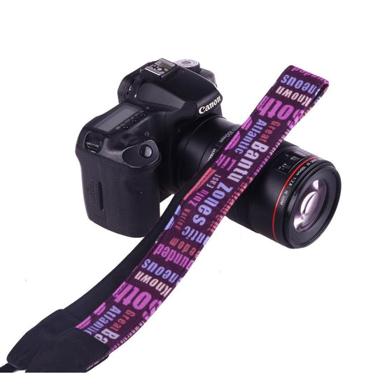 LYNCA LH-04 British Style Series Purple Background English Words Universal Genuine Leather Shoulder Neck Strap Camera Strap for Nikon / Canon / Sony / Panasonic / SLR DSLR ILDC (Style3)