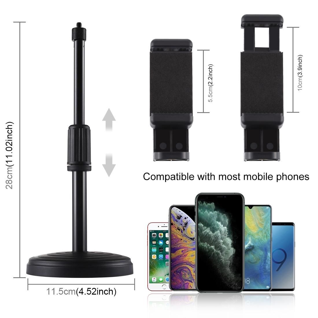 PULUZ Round Base Desktop Mount for LED Ring Video Light, Adjustable Height: 18cm-28cm