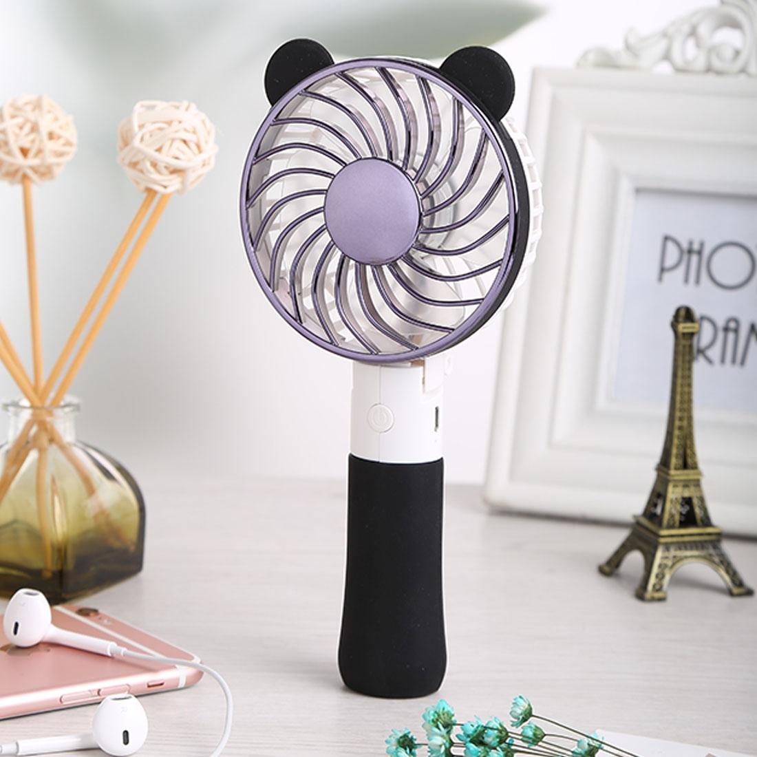 SEMA Portable Bear Shaped USB Rechargeable 3 Speeds Folding Cooling Handheld Personal Fan with LED Light (Black)