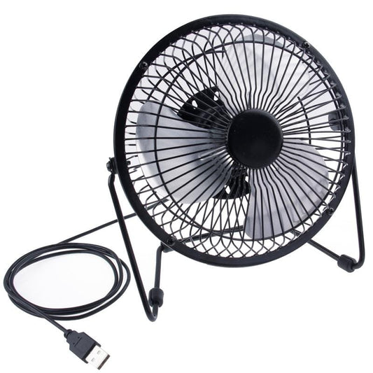 Mini Ultra-low Power & Strong Wind Metal USB Electric Table Fan with Switch, Size: 17cm x 17cm x 10cm (Black)