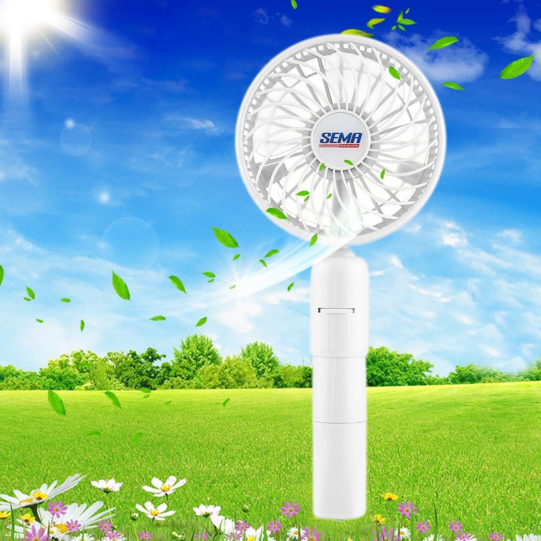 SEMA 360 Degree Rotate Handheld Rechargeable Mini Battery Fan with Charger Function & Lanyard (White)