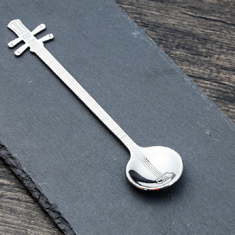 Stainless Steel Coffee Mixing Spoon Creative Musical Instrument Shape Spoon, Style:Yueqin, Color:Silver