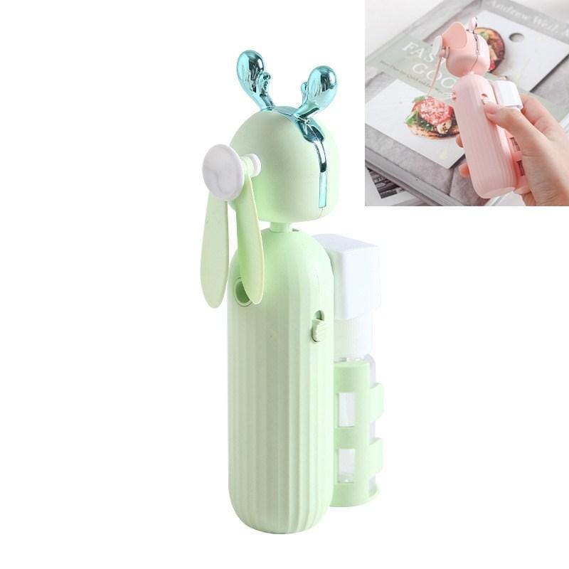 Handheld Spray Disinfection Fan USB Charging Mini Outdoor Replenishment Fan, Style:Deer Ears (Green)