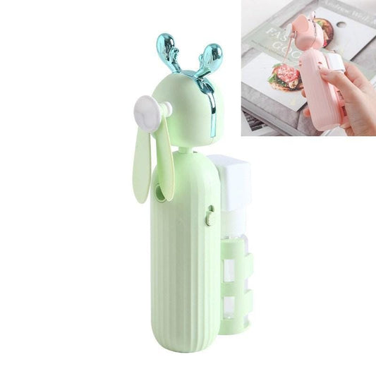 Handheld Spray Disinfection Fan USB Charging Mini Outdoor Replenishment Fan, Style:Deer Ears (Green)