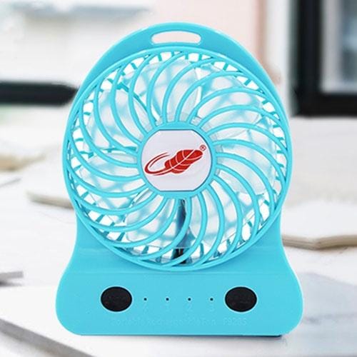 GONGTIAN F928S Portable USB Rechargeable Fans, Three Ranges Speed Wind Adjustment + One Range LED Light Adjustment, Size: 12.3cm x 9.6cm x 3.5cm (Blue)