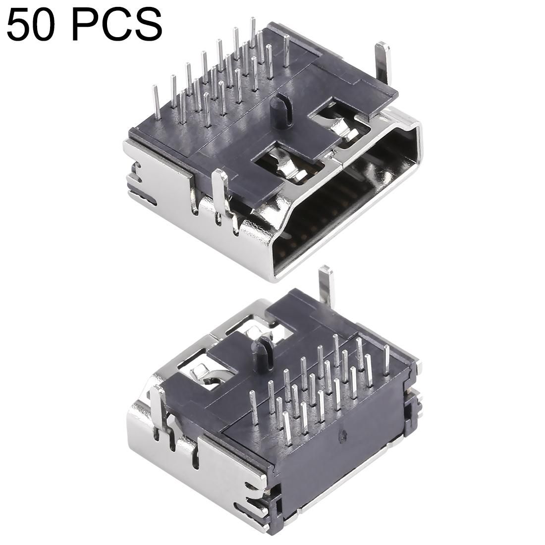50 PCS 90 Degrees 19 Pin HDMI SMD Female PCB Mounted Socket Connector