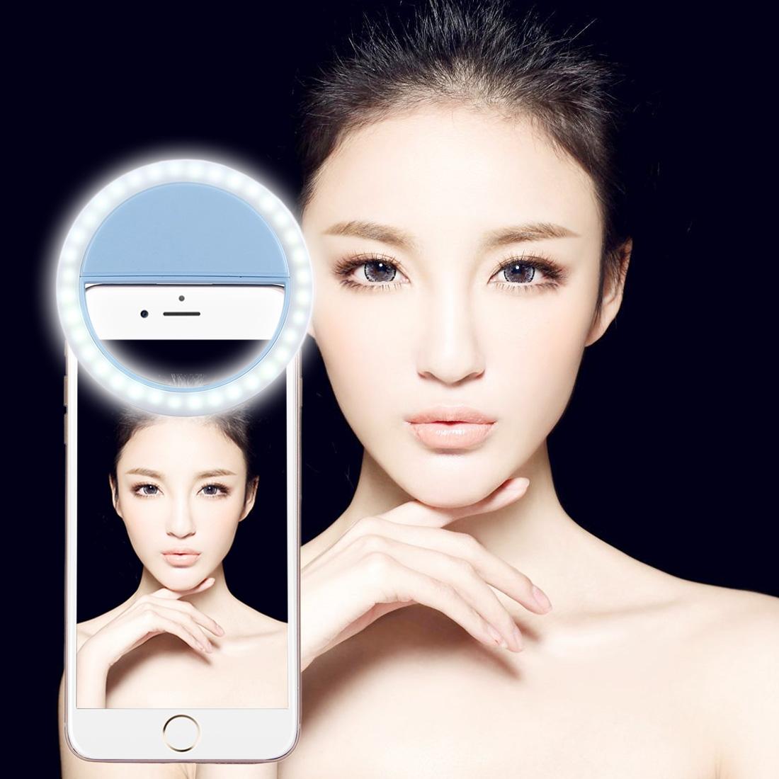 Charging Selfie Beauty Light, For iPhone, Galaxy, Huawei, Xiaomi, LG, HTC and Other Smart Phones with Adjustable Clip & USB Cable (Blue)