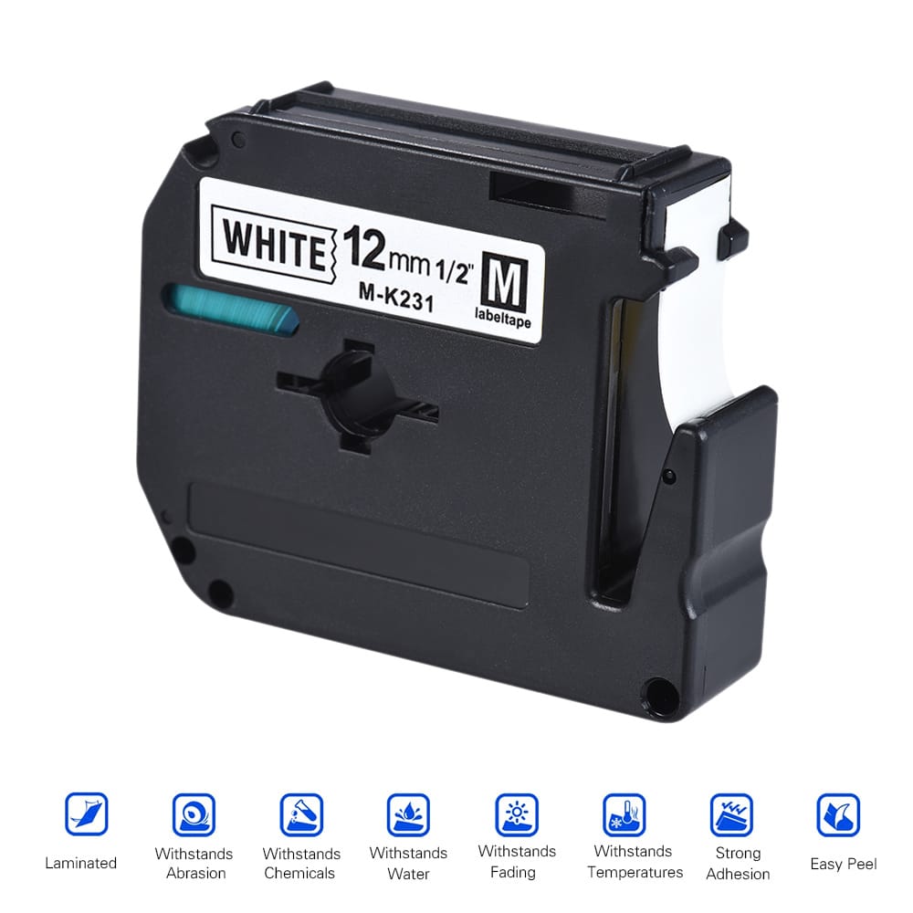 Black on White Label Tape Compatible for Brother - 2