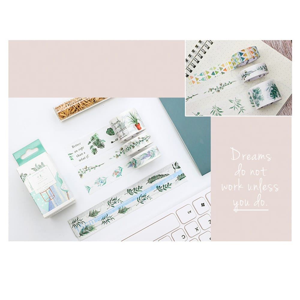 Washi Tape Set 4 Rolls 30mm 15mm 5mm Wide Decorative - Restful Summer