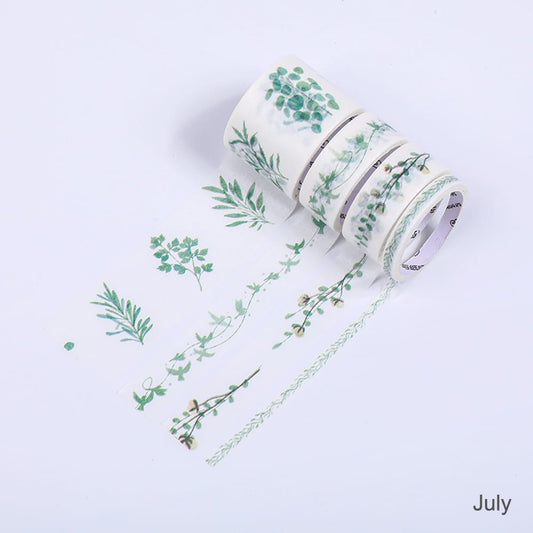 Washi Tape Set 4 Rolls 30mm 15mm 5mm Wide Decorative - July