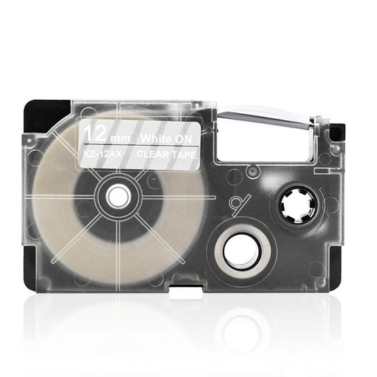 12mm Label Tape Compatible Tape Cartridge Ribbon Replacement - 12mm White on Clear