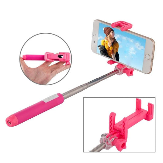 Portable RK-Mini2 Bluetooth Wireless Selfie Stick Monopod Folding Extendable Pocket Handheld Holder for iOS & Android Phone, Folded Length: 13.4cm, Max Extension Length: 73.0cm, Bluetooth Distance: 10m (Magenta)