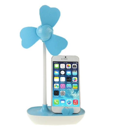 HAPTIME YGH521 Clover Shaped USB Powered 3-Blade DIY Fan with Mobile Holder, Size: 14cm*15cm (Blue)