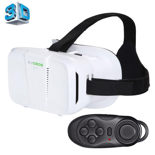 BOBO II Universal Virtual Reality 3D Video Glasses with Black Button Bluetooth Remote Controller for 4 to 6 inch Smartphones (White)
