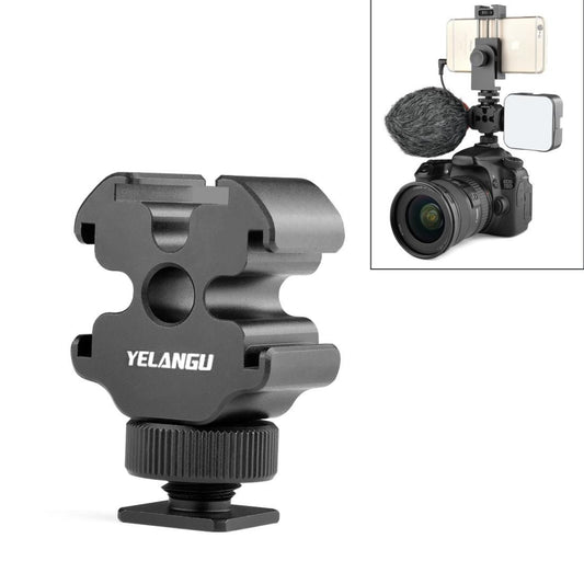 YELANGU YLG0601A A68 3-Head Cold Shoe Mount Adapter Microphone Flash Light Metal Holder Bracket (Black)