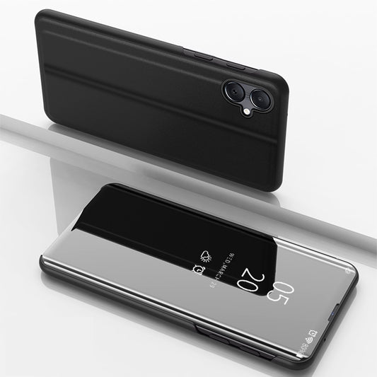 For Galaxy A06 4G Plated Mirror Horizontal Flip Leather Phone Case with Holder(Black)