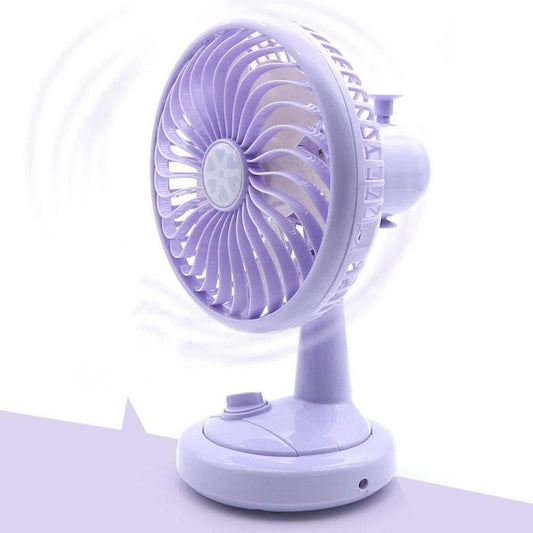 Room Office Adjustable Head USB Rechargeable Battery Operated Cooling Mini Fan, 2 Speeds (Purple)
