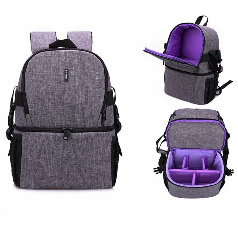 Multi-functional Waterproof Nylon Shoulder Backpack Padded Shockproof Camera Case Bag for Nikon Canon DSLR Cameras (Purple)
