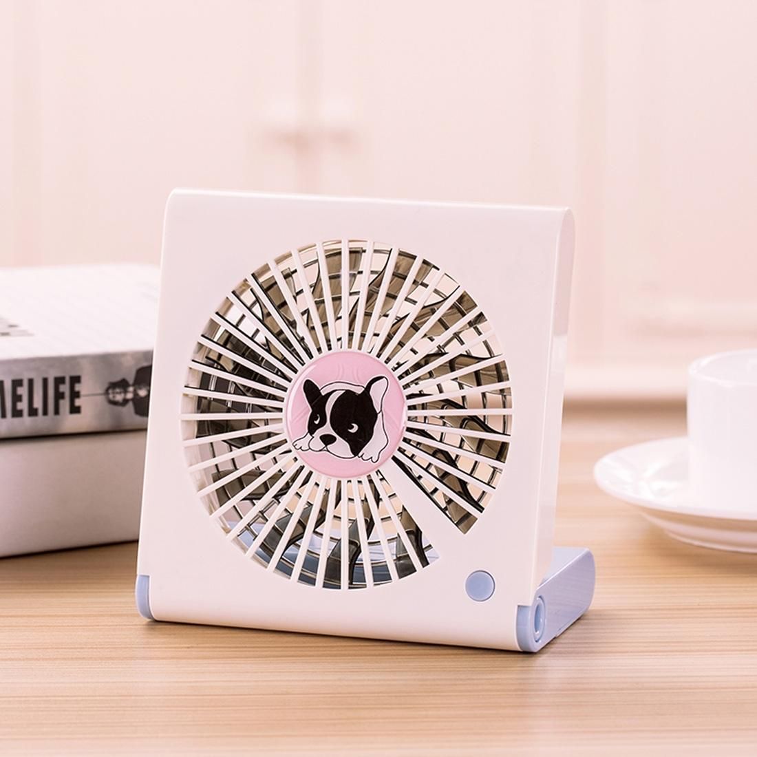 Bulldog Pattern Mini Notebook Folding USB Fan with Wind 3 Speeds (White)