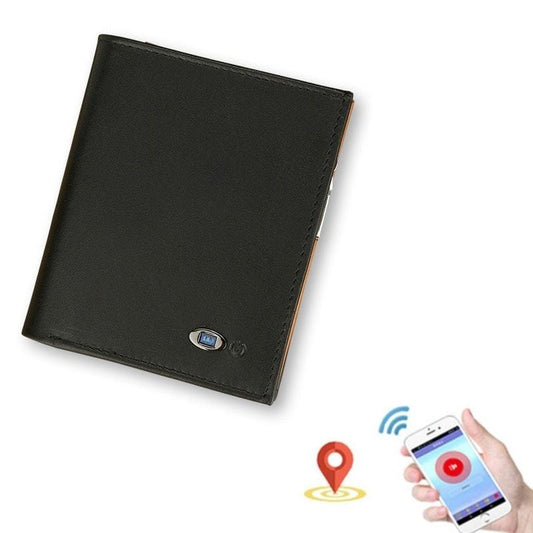 Men Leather Business Wallet Bluetooth Anti-Lost Alarm Smart Coin Purse (Black)