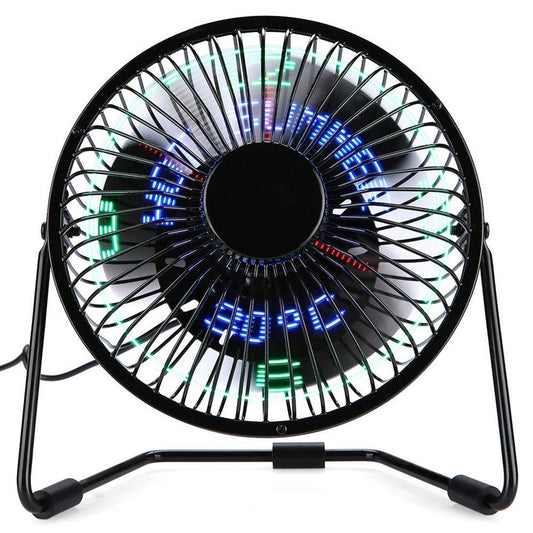 UF-240-05&07 Desktop Portable Multifunctional LED Metal USB Rechargeable Clock Fan, 2 Ranges Speed Modes (Black)