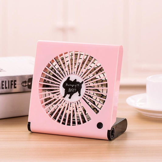 Bulldog Pattern Mini Notebook Folding USB Fan with Wind 3 Speeds (Pink)