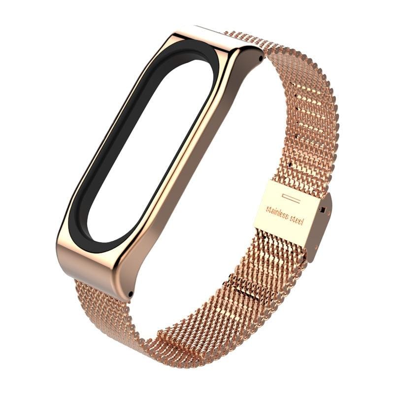 Mijobs Metal Strap for Xiaomi Mi Band 3 & 4 & 5 Screwless Buckle Style Stainless Steel Bracelet Wristbands Replace Accessories, Host not Included (Rose Gold)