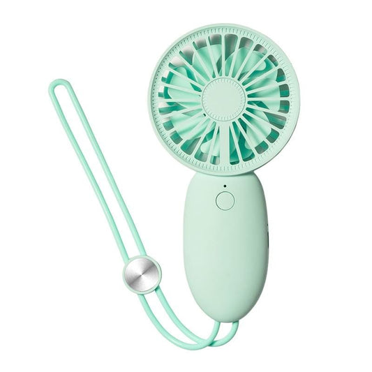 LLD-22 1-5W Portable 5 Speed Control USB Charging Double Leaf Handheld Fan with Lanyard (Green)