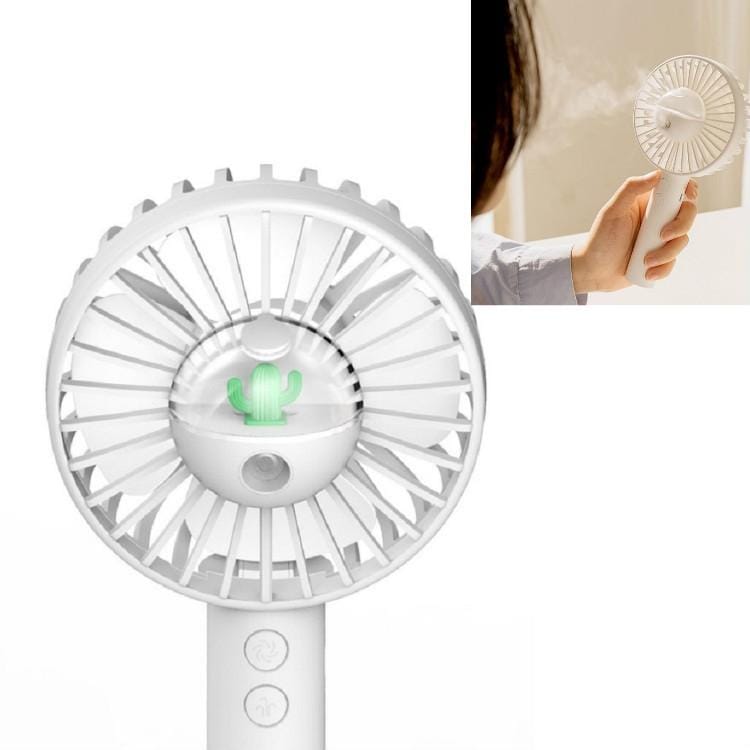USB Charging Portable Handheld Spray Cooling Mute Fan Moisture Meter (White Cactus)