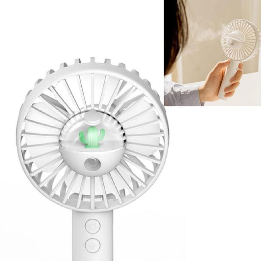 USB Charging Portable Handheld Spray Cooling Mute Fan Moisture Meter (White Cactus)