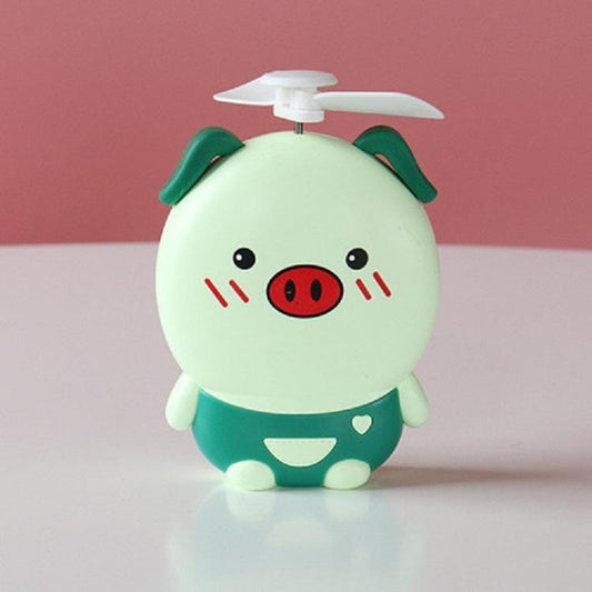 Portable USB Mini Fan Multi-function Cartoon Lighting Fan (Green Pig)