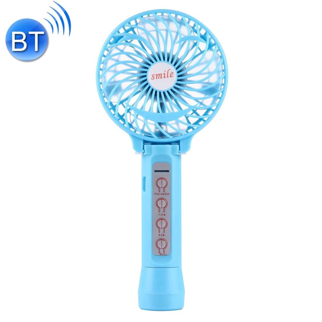 Battery Operated Foldable Handheld Mini Fan with 3 Speed Control, Support Bluetooth & TF Card Music Play (Blue)