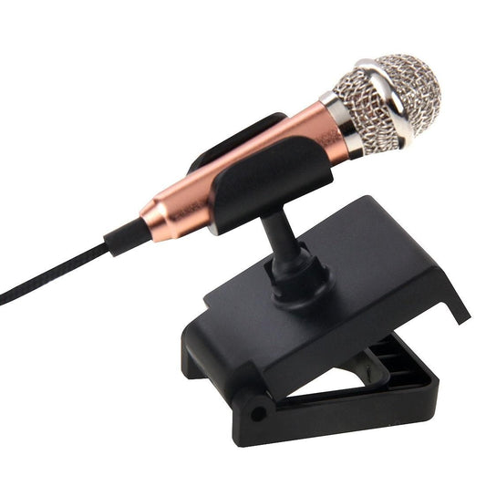 Stylish Mini Mobile Sing Condenser Microphone with 3.5mm Audio Interface & Base & Holder, Audio Cable Length: 1.5m (Gold)