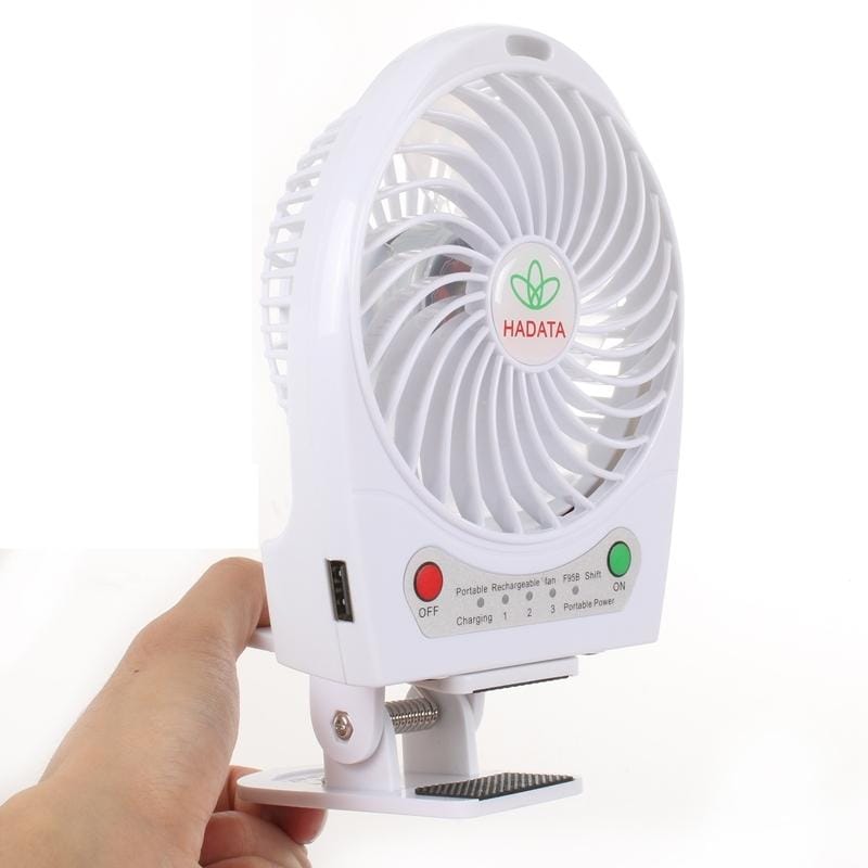 Hadata 4.3 inch Portable USB / Li-ion Battery Powered Rechargeable Fan with Third Wind Gear Adjustment & Clip (White)