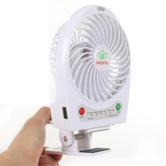 Hadata 4.3 inch Portable USB / Li-ion Battery Powered Rechargeable Fan with Third Wind Gear Adjustment & Clip (White)