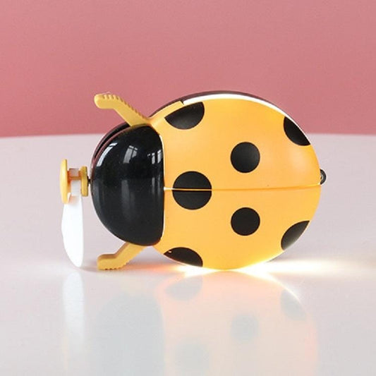 Portable USB Mini Fan Multi-function Cartoon Lighting Fan (Yellow Ladybug)