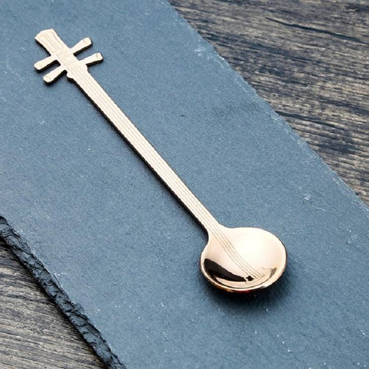 Stainless Steel Coffee Mixing Spoon Creative Musical Instrument Shape Spoon, Style:Yueqin, Color:Rose Gold