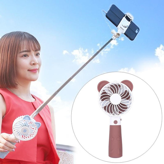 Portable Lovely Style Mini USB Charging Handheld Small Fan with Selfie Stick (Brown)