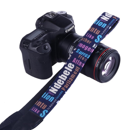 LYNCA LH-03 British Style Series Blue Background English Words Universal Genuine Leather Shoulder Neck Strap Camera Strap for Nikon / Canon / Sony / Panasonic / SLR DSLR ILDC (Style1)