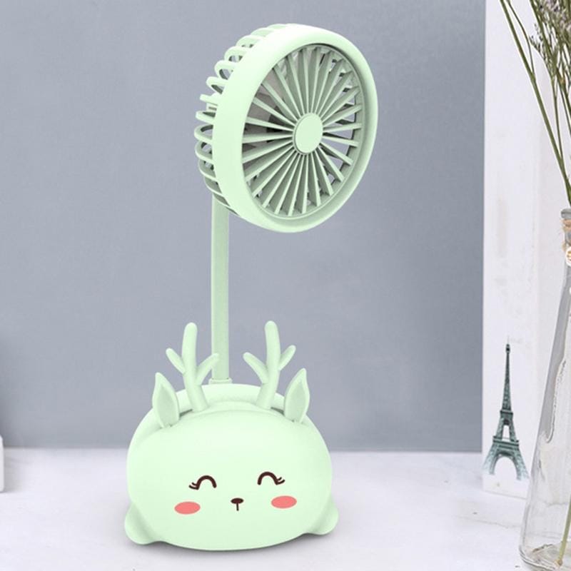 Student Desktop Learning Cute Cartoon Mini Fan, Style:Fawn (Green)