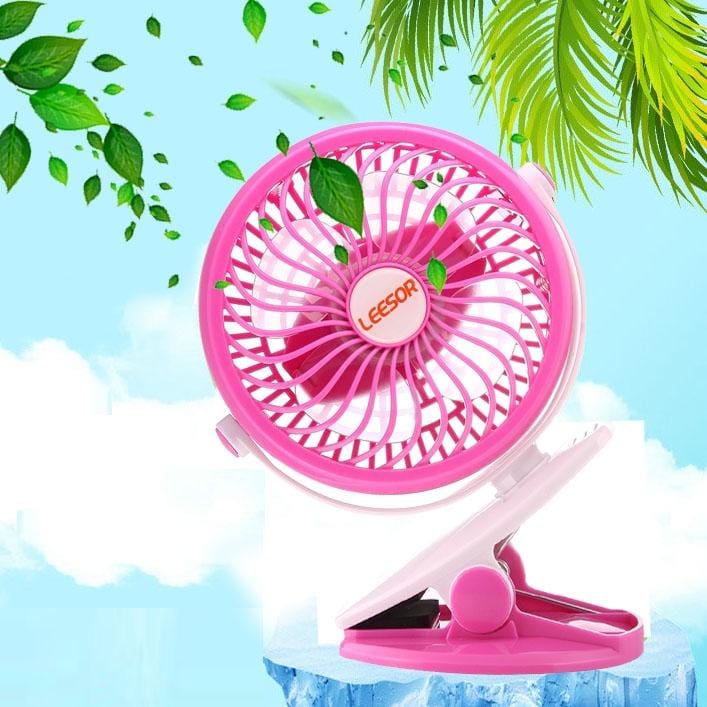 360 Degree Rotate Rechargeable Mini Battery Fan with Clip Style Base (Pink)