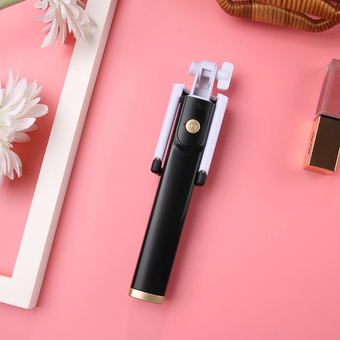K08 Portable Foldable Wireless Bluetooth Shutter Remote Selfie Stick for iPhone and Android Phones, Tripod is not Included (Pink)