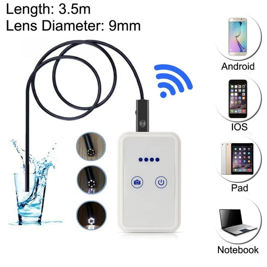 1.0MP HD Camera 30m Wireless Distance WiFi Endoscope Snake Tube Inspection Camera with 6 LED for Android & iOS Phones & Tablet PC & Laptop, Waterproof IP67, Length: 3.5m, Lens Diameter: 9mm