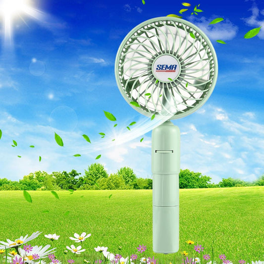 SEMA 360 Degree Rotate Handheld Rechargeable Mini Battery Fan with Charger Function & Lanyard (Green)
